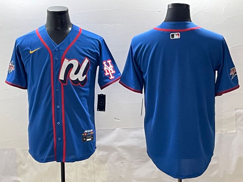 Men 2025 New York Mets Blank Blue All star Blank Blue Nike MLB Jersey style 1